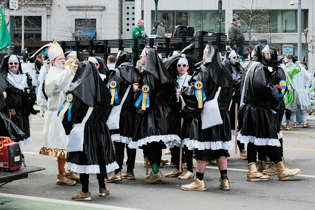 Mummers dressed as Catholic nuns.