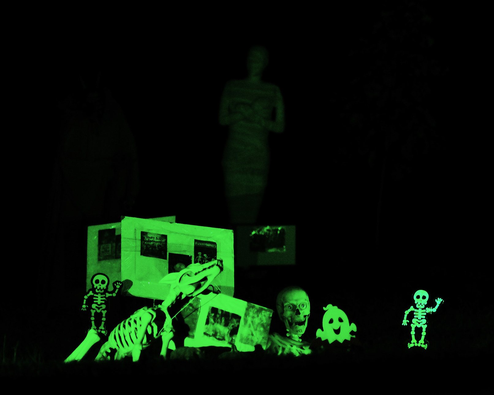 Spooky lawn decorations on Halloween.