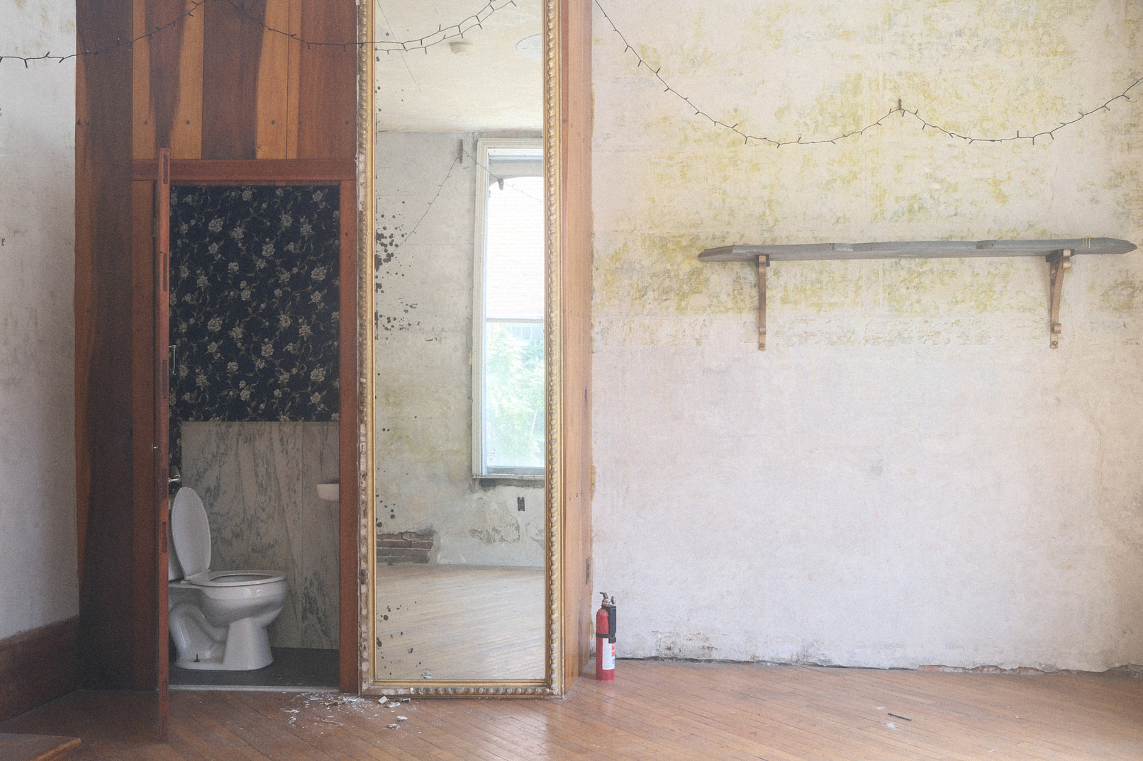 Toilet and mirror.
